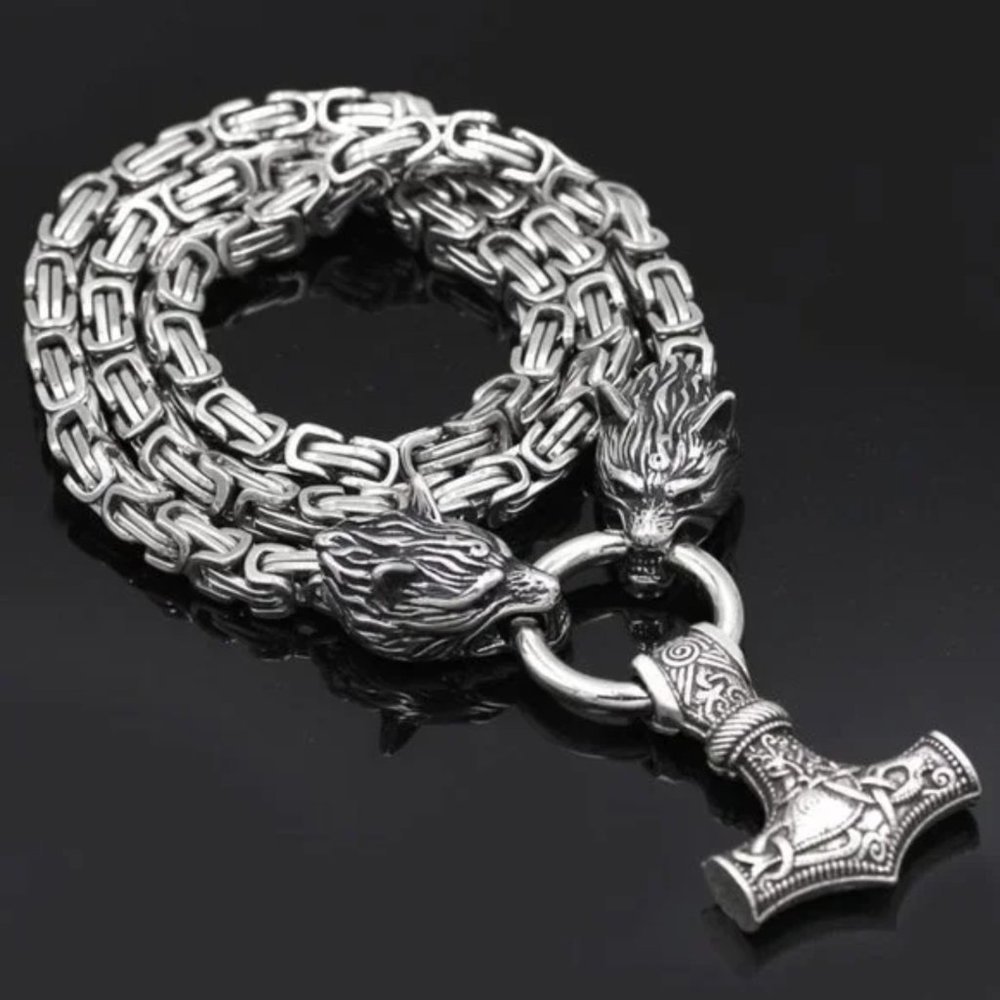 New Stainless Steel Nordic Viking Wolf Head Necklace - Picture 5 of 8